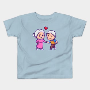 Cute Grandparents Couple Dancing Cartoon Kids T-Shirt